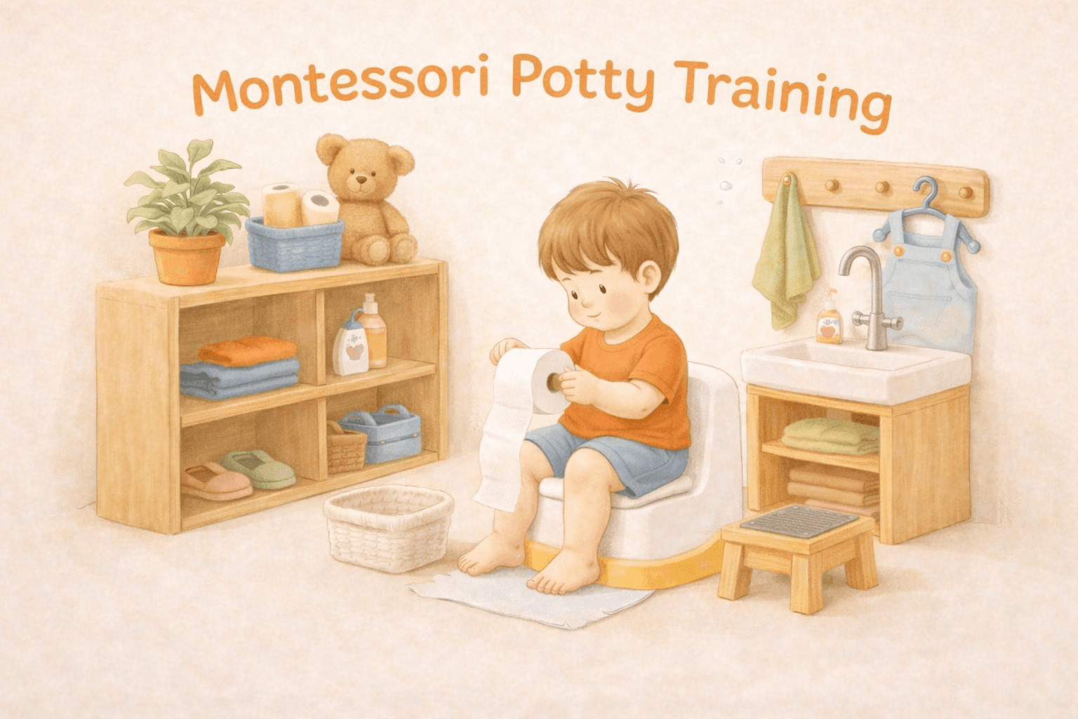 Montessori potty training bathroom setup