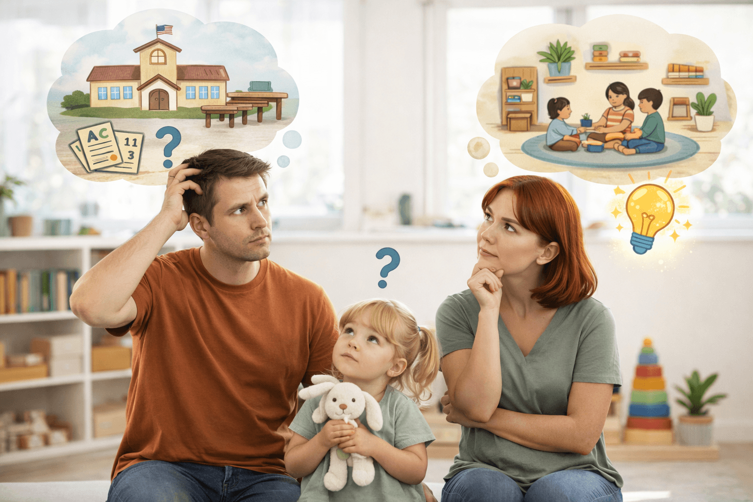 Parents touring and choosing a Montessori school