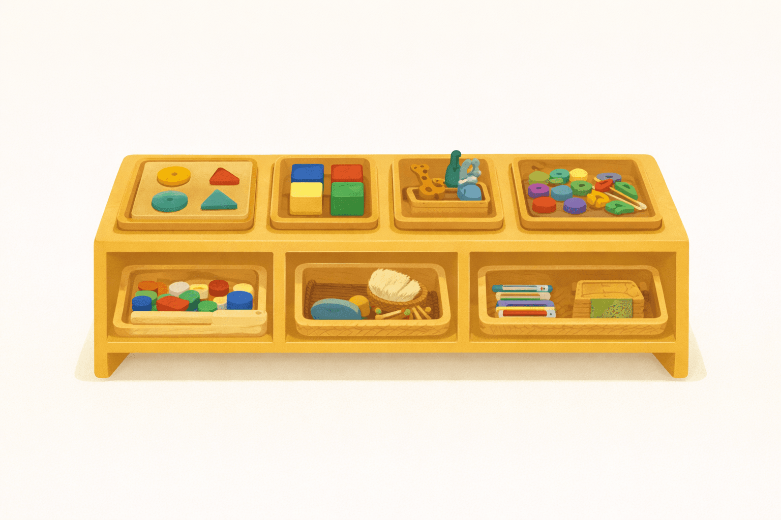 Toy rotation shelf with 8 activities