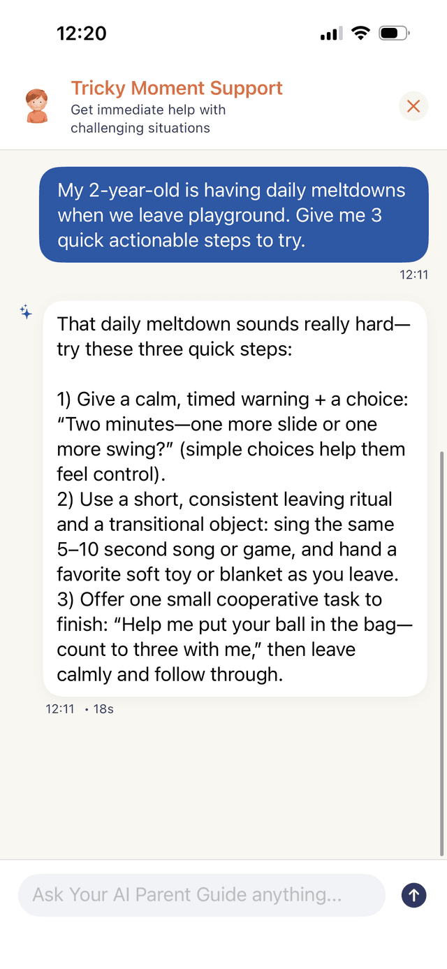 Montessori Chat Support Screenshot